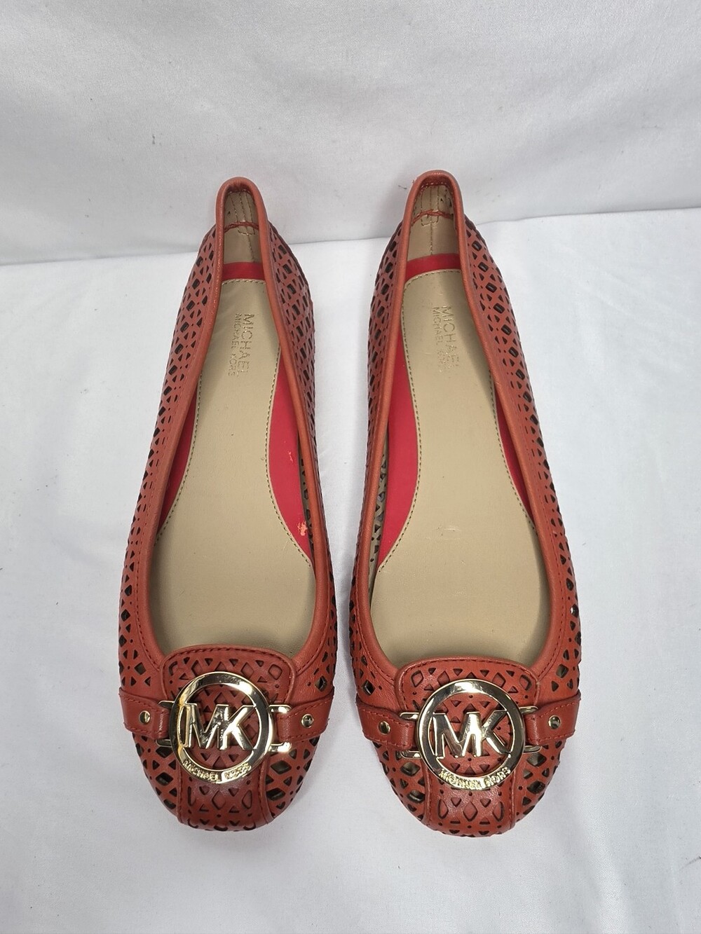 Michael - Michael Kors Fulton Moc Saffiano Leather Flats Coral Orange